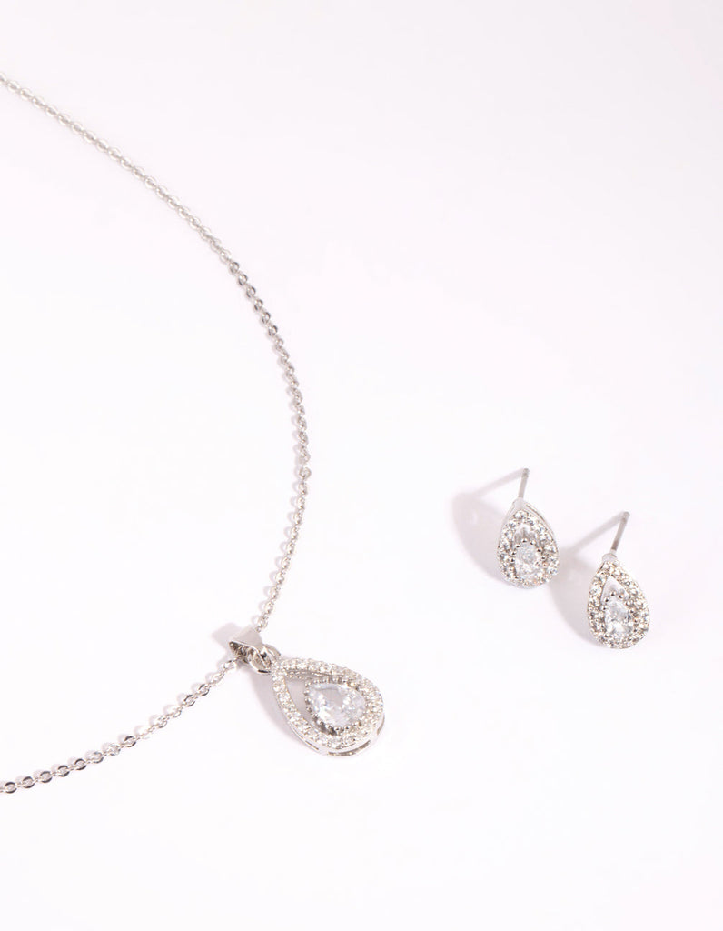 Silver Diamond Simulant Infinity Necklace & Earrings Set - Lovisa