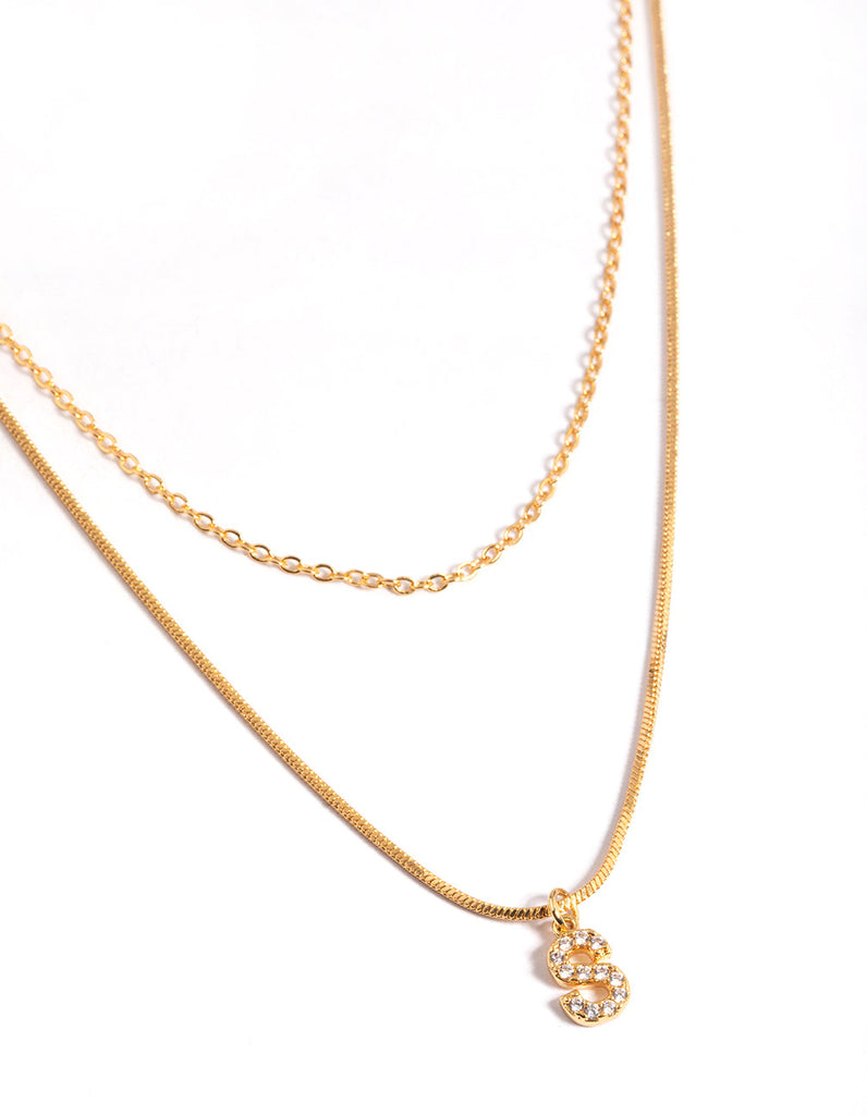 Letter S Gold Plated Layered Diamante Initial Necklace - Lovisa