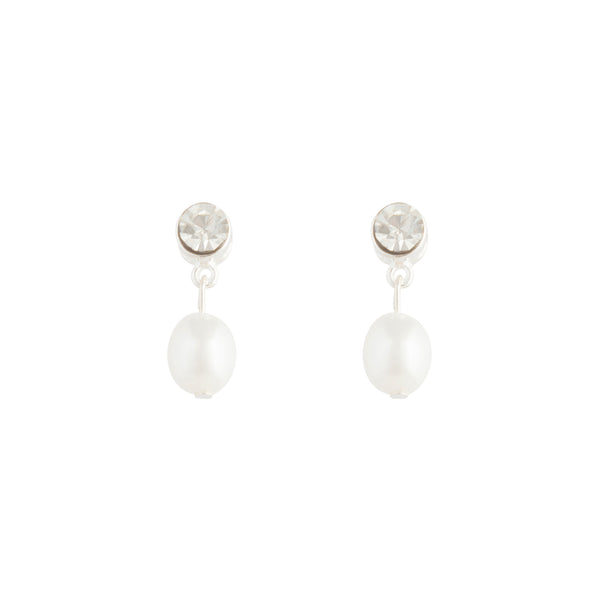 Rhodium Stone Pearl Drop Earrings