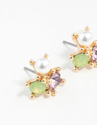 Gold Multi Stone Cluster Pearl Earrings - link has visual effect only