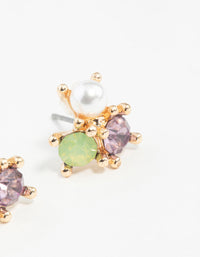 Gold Multi Stone Cluster Pearl Earrings - link has visual effect only