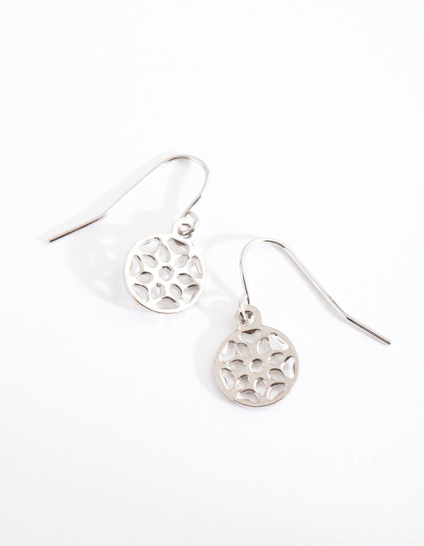 Silver Filigree Disc Drop Earrings