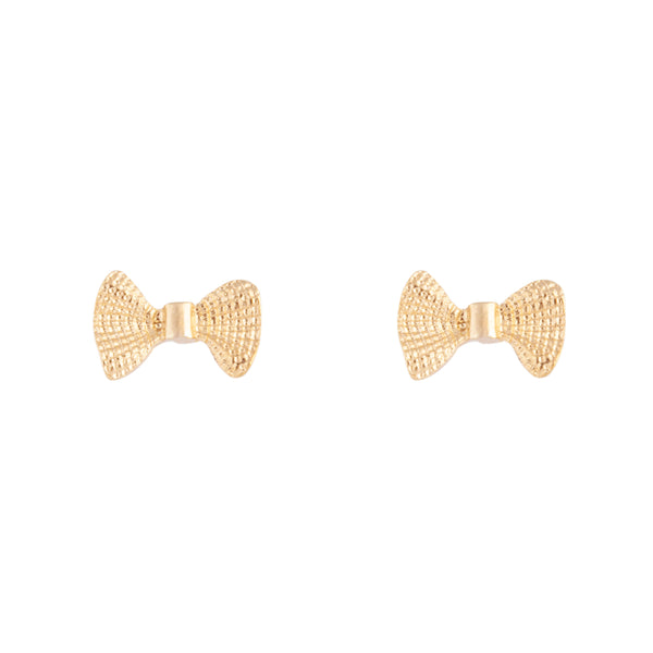 Gold Metal Bow Stud Earrings