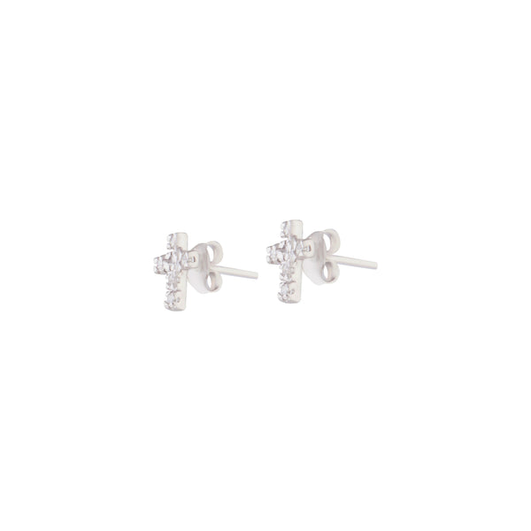 Sterling Silver Diamante Cross Stud