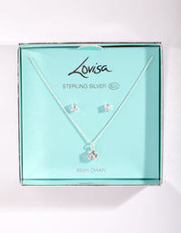 Sterling Silver Crystal Stone Necklace & Earrings Set Gift Box - link has visual effect only