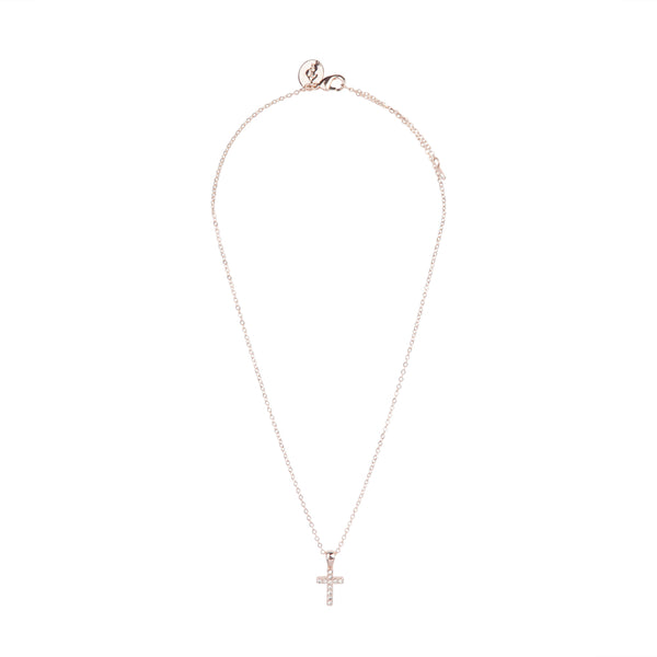 Fine Rose Gold Diamante Cross Necklace