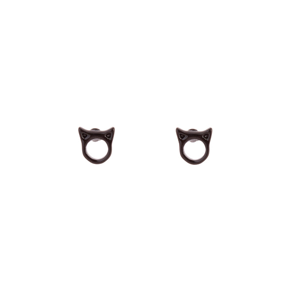 Black Little Cat Head Stud Earrings