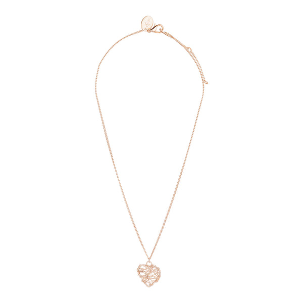 ROSE GOLD WIRE HEART PENDANT ON FINE CHAIN NECKLACE