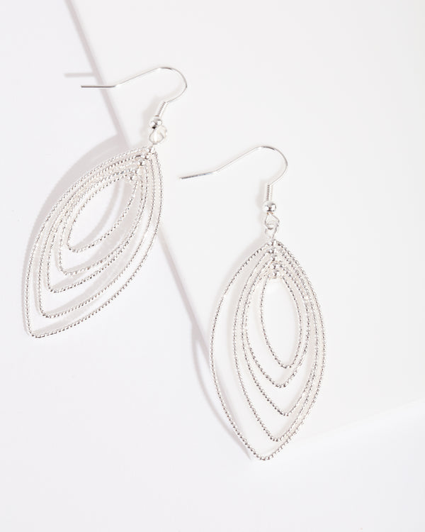 Silver Textured Marquise Drop Earrings