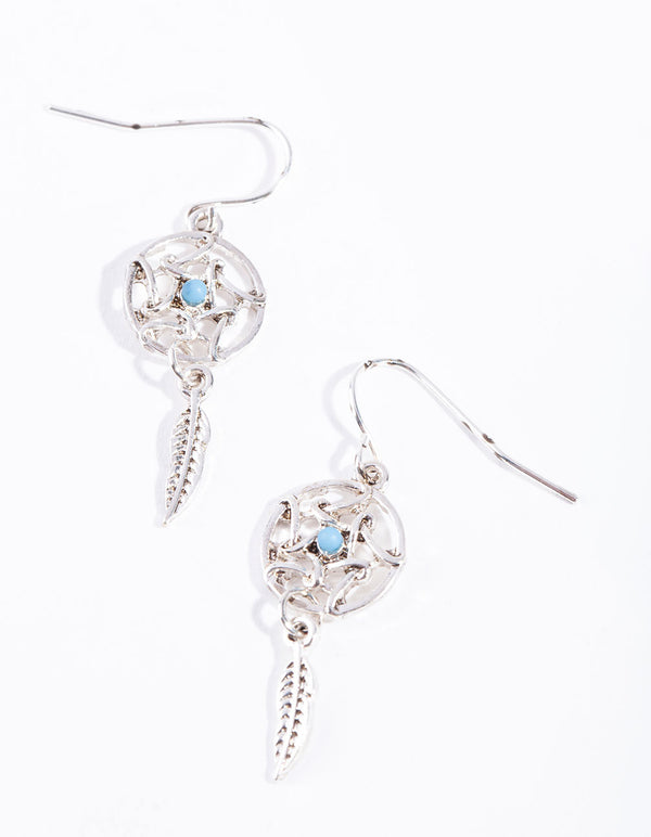 Antique Silver Mini Dream Catcher Drop Earrings