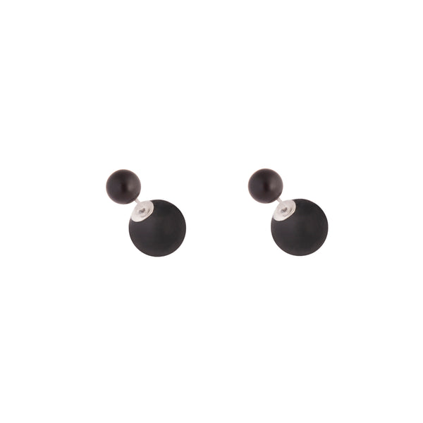 Rhodium Black Round Sandwich Stud Earrings