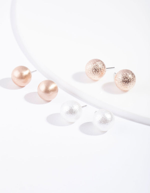 Rose Gold Pearl Sandblast Earring Pack