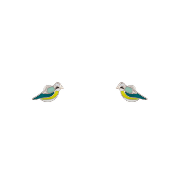 Rhodium Multi-Coloured Bird Stud Earrings