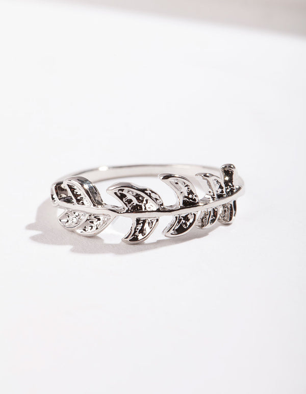 Rhodium Leaf Band Ring