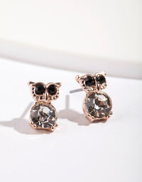 Rose Gold Diamante Owl Stud Earrings - link has visual effect only