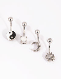 Rhodium Surgical Steel Yin & Yang Belly Bar 4-Pack - link has visual effect only