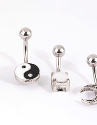 Rhodium Surgical Steel Yin & Yang Belly Bar 4-Pack - link has visual effect only