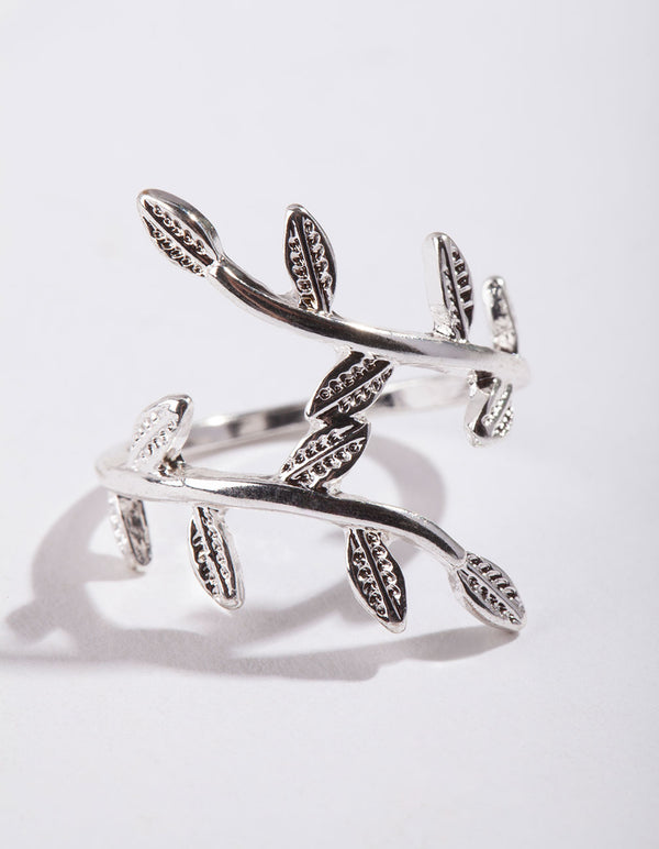 Silver Leaf Double Band Ring