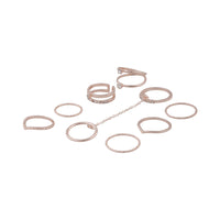 Rose Gold Rings With Knuckle Chain Link 8-Pack - link has visual effect only