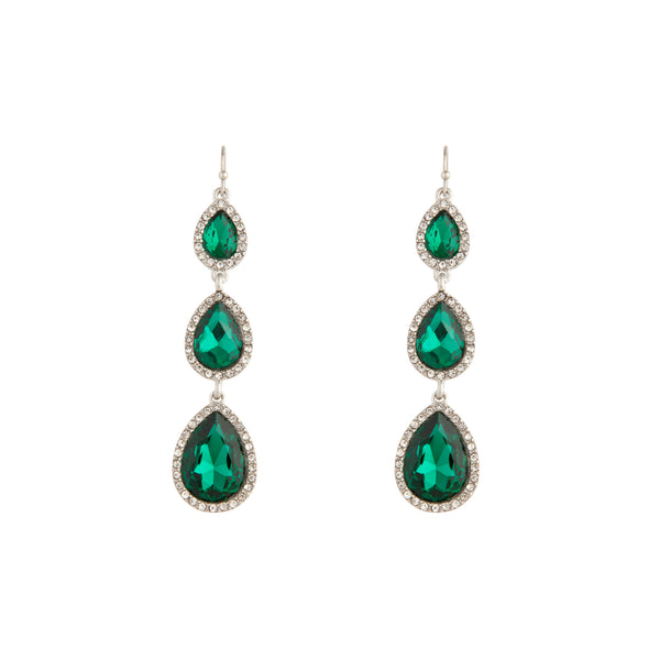 Green Graduated Teardrop Diamante Earrings