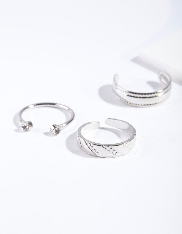 Rhodium Open Diamante Toe Ring Pack