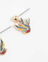 Gold Tattoo Coloured Sparrow Drop Earrings - link has visual effect only