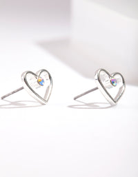 Silver Cut Out & Diamante Heart Stud Earring - link has visual effect only