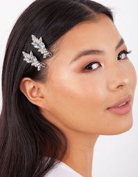 Rhodium Diamante Leaf Clip Pack - link has visual effect only