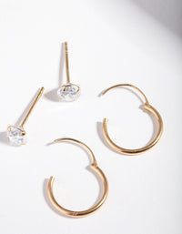 Gold Plated Sterling Silver Diamante Stud & Hoop Pack - link has visual effect only