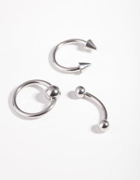 Surgical Steel Rhodium Spike Ring Barbell Pack - link has visual effect only