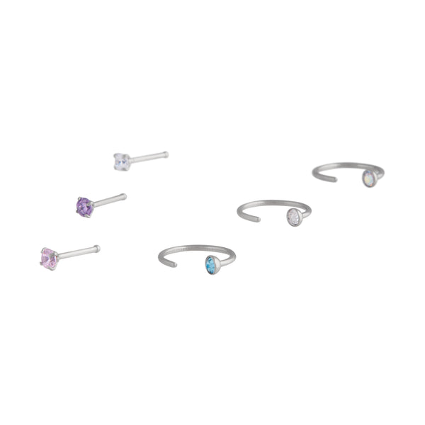 Mixed Diamante Nose Ring & Stud 6-Pack