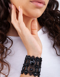 Black Coated Metal Jewelled Lace Stretch Cuff - link has visual effect only