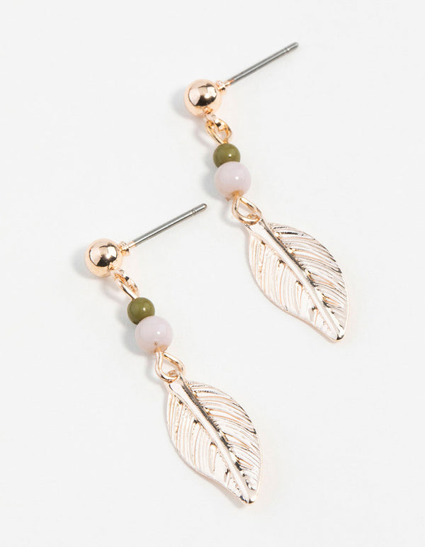 Rose Gold Textured Leaf Drop Earrings