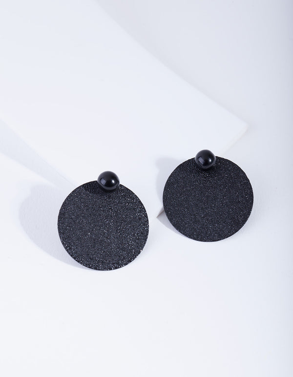 Black Textured Disc Stud Earrings