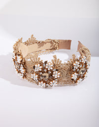 Gold Floral Fabric Pearl Headband - link has visual effect only