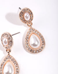 Rose Gold Mini Diamante & Pearl Double Teardrop Earrings - link has visual effect only