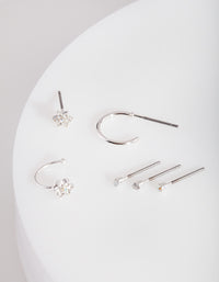 Silver Flower Stud Ear Stack - link has visual effect only