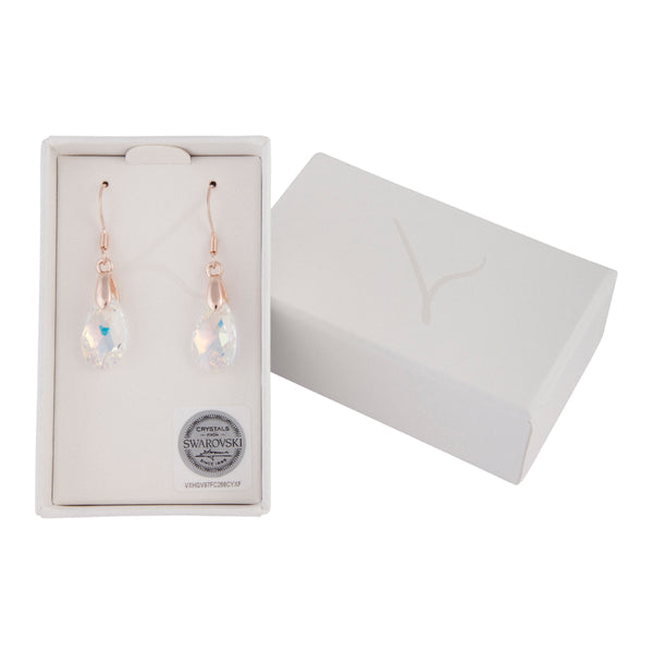 Faceted Aurora Borealis Rose Gold Drop Earrings