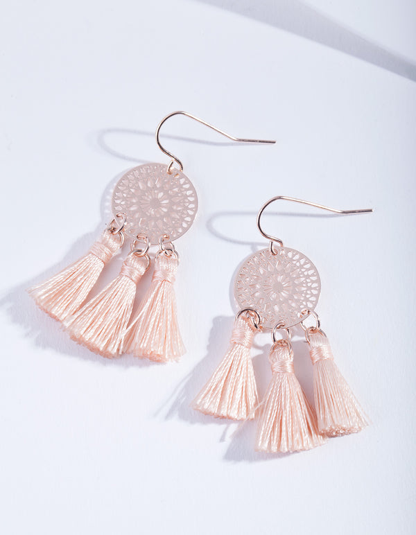 Rose Gold Dreamcatcher Tassel Earrings