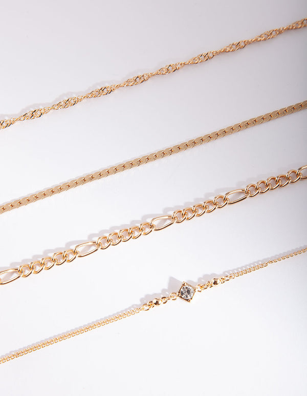 Gold Diamante Bracelet & Anklet 4-Pack Set