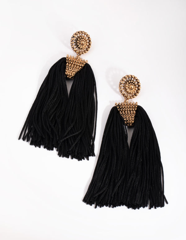 Black Tassel Drop Earrings