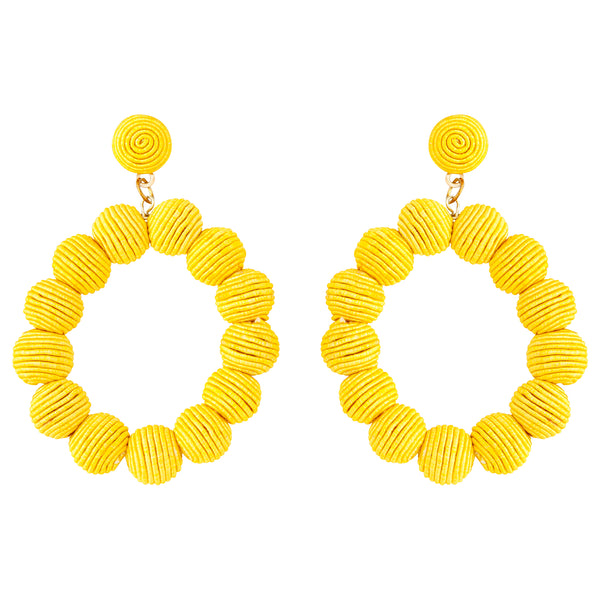 Yellow Cord Wrap Hoop Earrings