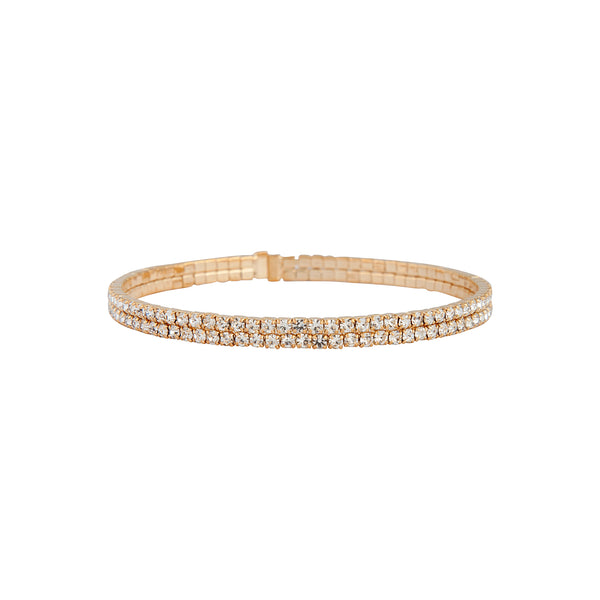 Gold Double Row Diamante Open Cuff