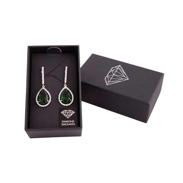 Emerald Diamond Simulant Drop Earrings