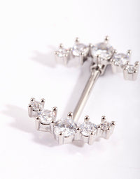 Surgical Steel Rhodium Round Flower Drop Belly Ring - link has visual effect only