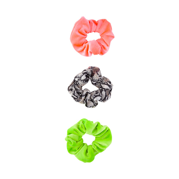 Neon Pink Green Animal Print Scrunchie Pack