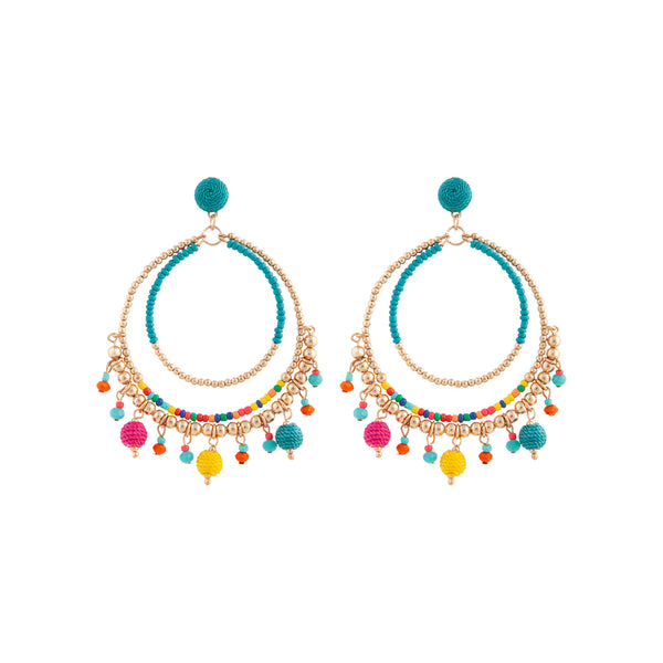 Gold Multi Beaded Triple Circle Earrings