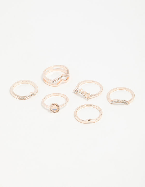 Rose Gold Multi Shape Diamante Ring Pack