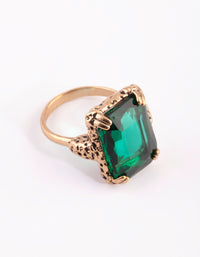 Emerald Square Cut Stone On Gold Band - link has visual effect only