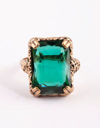 Emerald Square Cut Stone On Gold Band - link has visual effect only